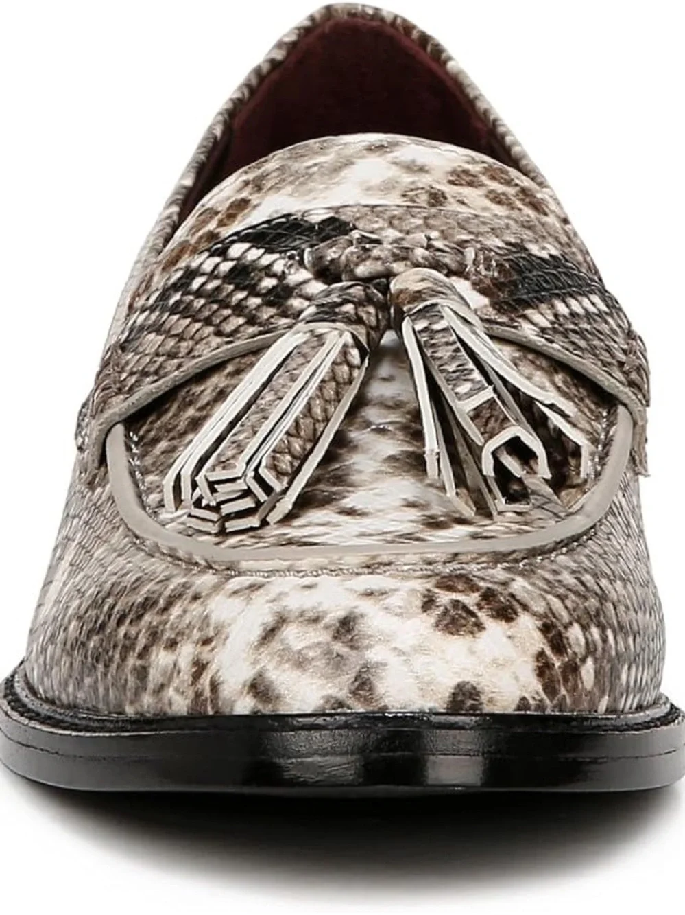 Franco Sarto Snake-Print Tassel Loafers in Neutral Brown and Black - Picture 3 of 5